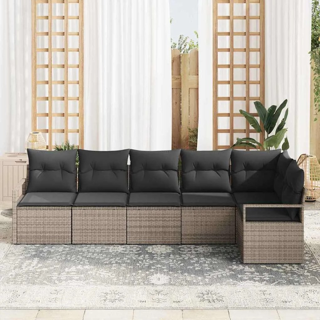 Kerti Kanapé Szett 6 pcs Szürke Poli rattan, porfestett acél