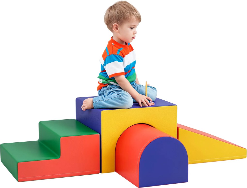 HOMCOM 4 darabos Hab Foam Építőelem Gyermekeknek - Puha Építőblokkok Mászó Játékblokk Tömör Szivacs Építőelemek Szett Babáknak és Kisgyermekeknek, Pir