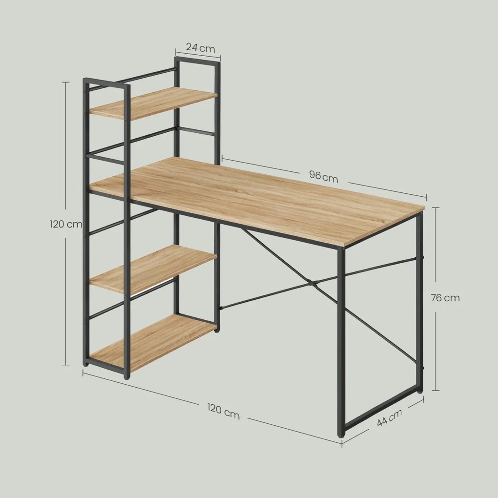 Íróasztal MAX 4.0 SONOMA polccal és fekete lábakkal 120x44 cm