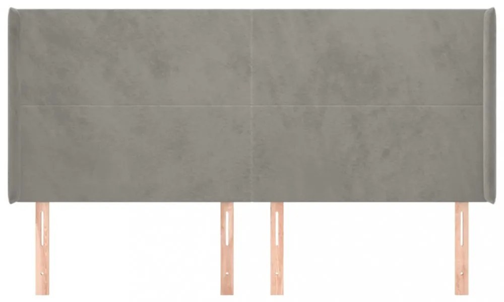 világosszürke bársony fejtámla szárnyakkal 203x16x118/128 cm