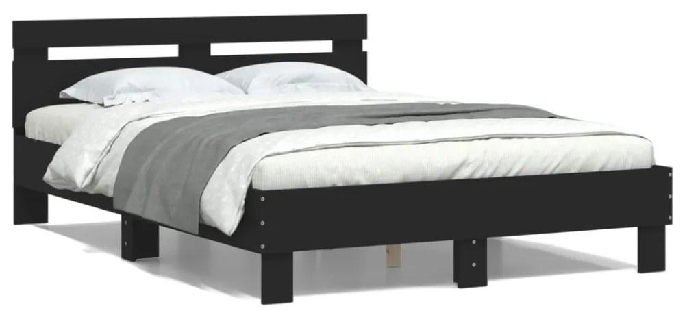 fekete szerelt fa ágykeret fejtámlával 135 x 190 cm