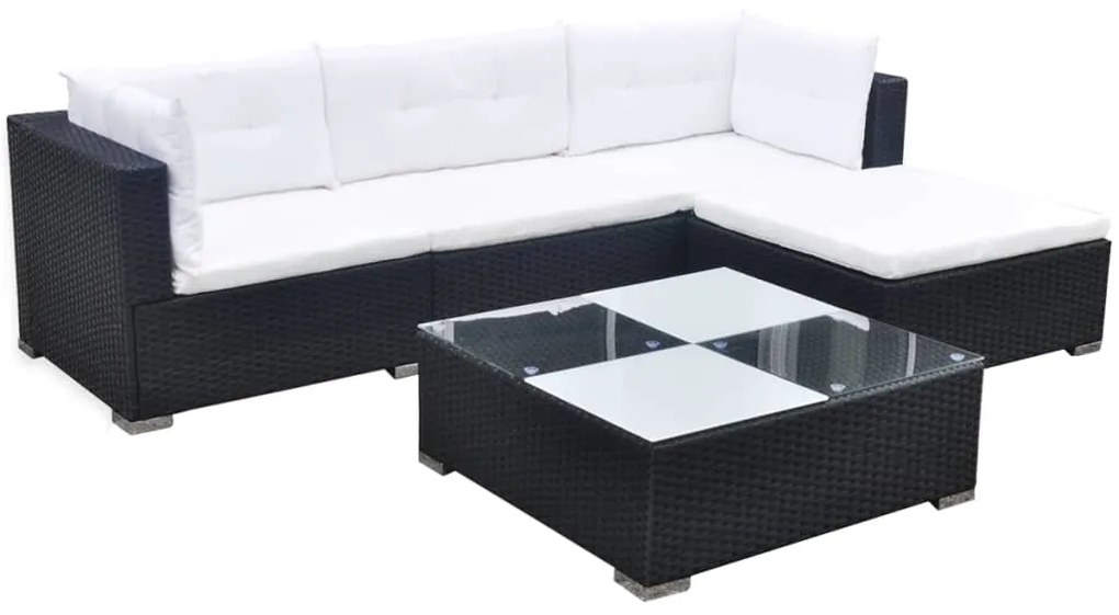 vidaXL 5 részes fekete polyrattan kerti ülőgarnitúra párnákkal