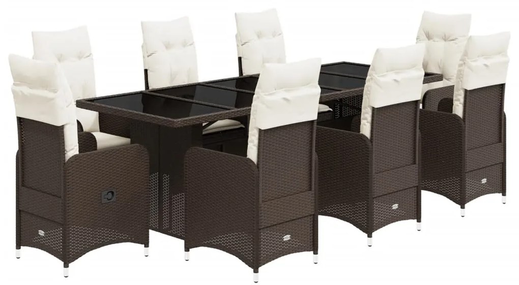 9 részes barna polyrattan kerti bisztrógarnitúra párnákkal