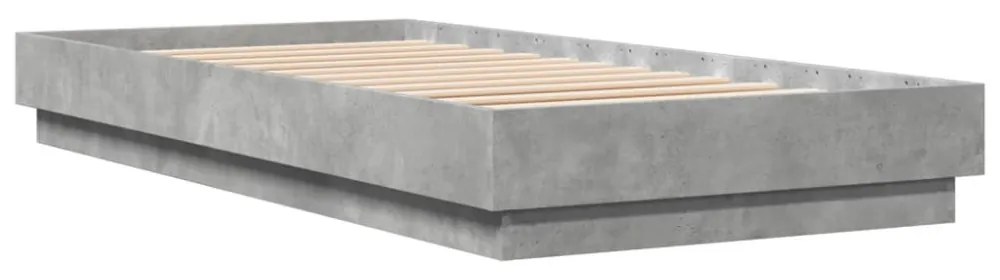 betonszürke ágykeret LED-világítással 100x200 cm