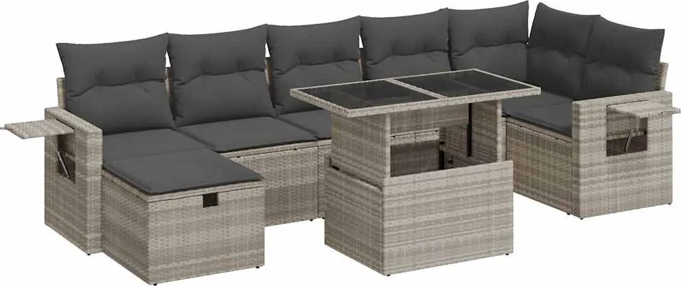 vidaXL 8 részes világosszürke polyrattan kerti ülőgarnitúra párnával