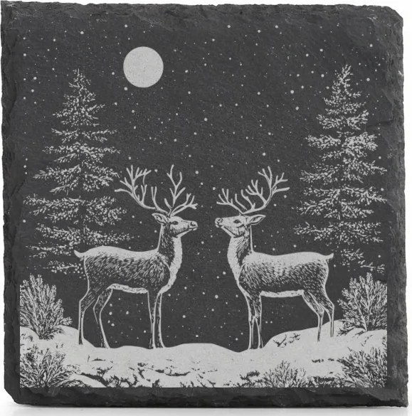 Karácsonyi kő alátét x4 Bögre Két rénszarvas Ajándék