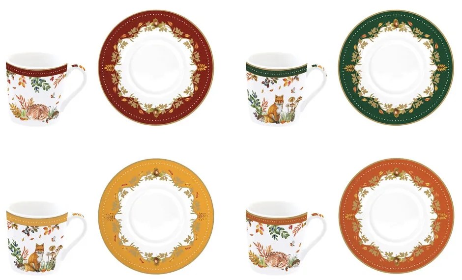 Forest Dream 4 személyes porcelán eszpresszócsésze szett 100 ml díszdobozban