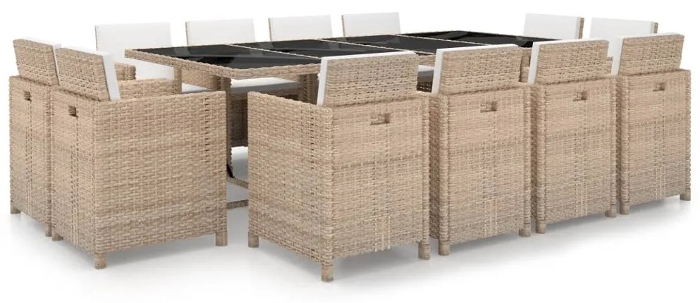 vidaXL 13 részes bézs polyrattan kültéri étkezőszett párnákkal