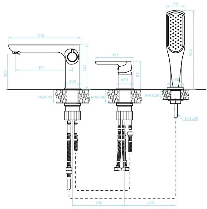 Kuchinox Dima, 3 lyukú kádcsaptelep, matt fehér-króm, LAV-BQD_613D