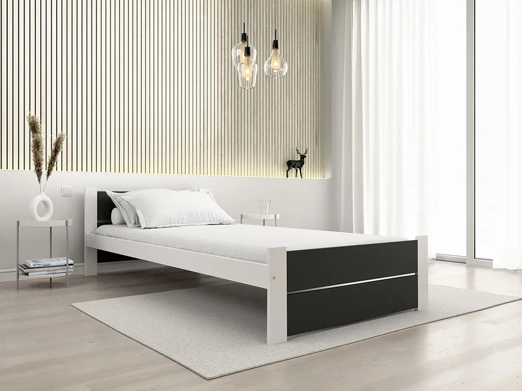 Ágy IKAROS DOUBLE 90 x 200 cm, antracit/fehér Matrac: Matrace Sommera 18 cm, Ágyrács: Lamellás ágyráccsal