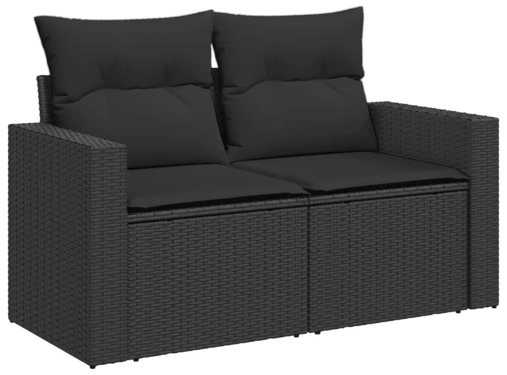 2 személyes fekete polyrattan kerti kanapé párnával