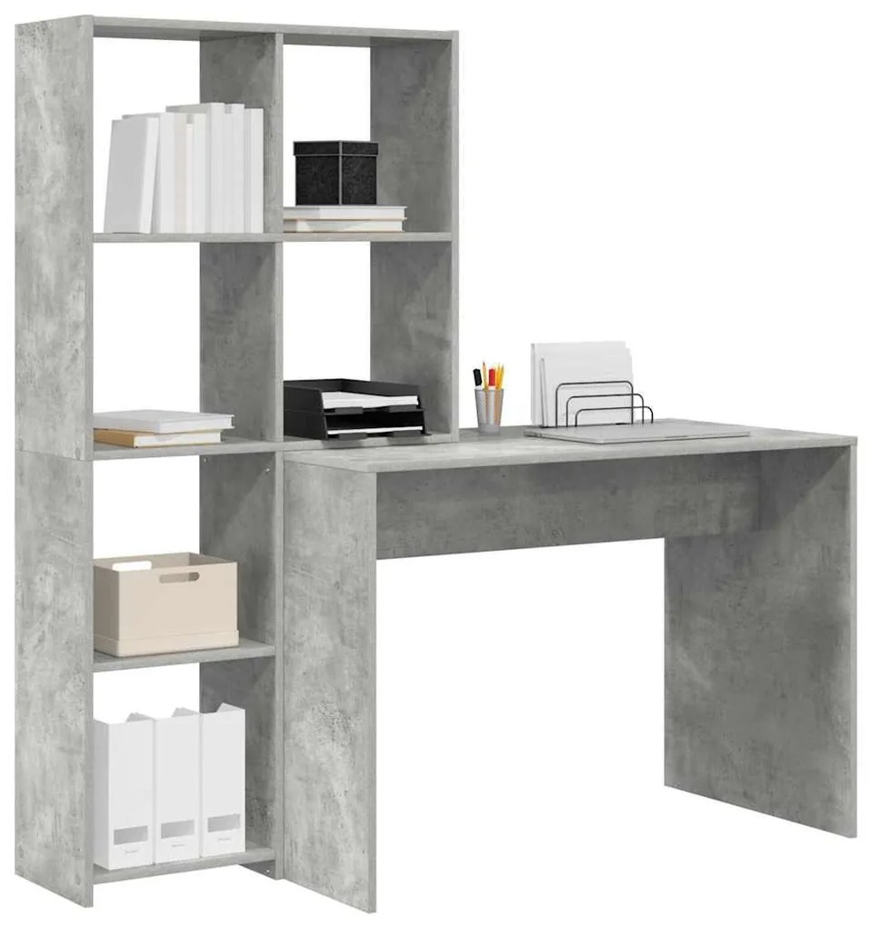 Asztal polcokkal Beton szürke 138.5 x 55 x 143 cm Faanyag