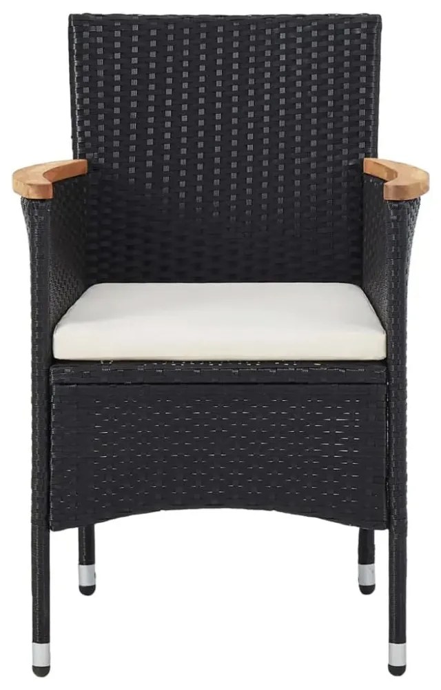 5 részes fekete polyrattan és tömör fa kerti étkezőgarnitúra