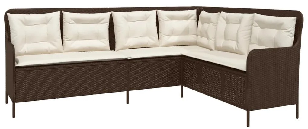 Barna polyrattan L-alakú kerti kanapé párnákkal