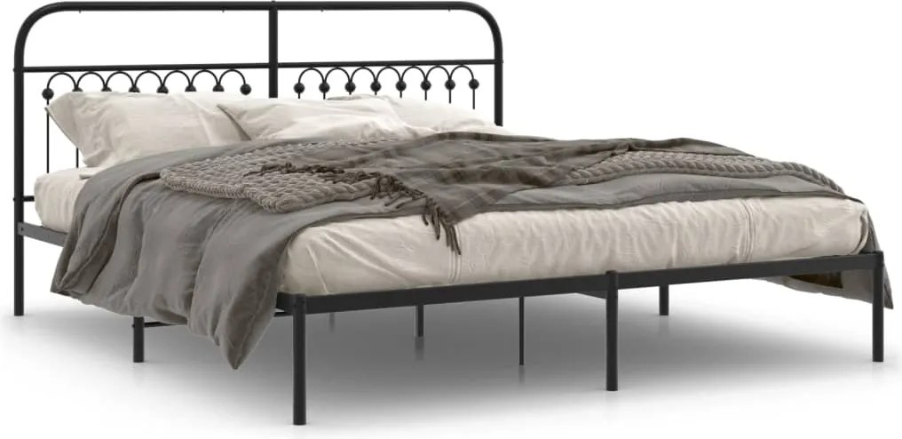 vidaXL fekete fém ágykeret fejtámlával 183 x 203 cm