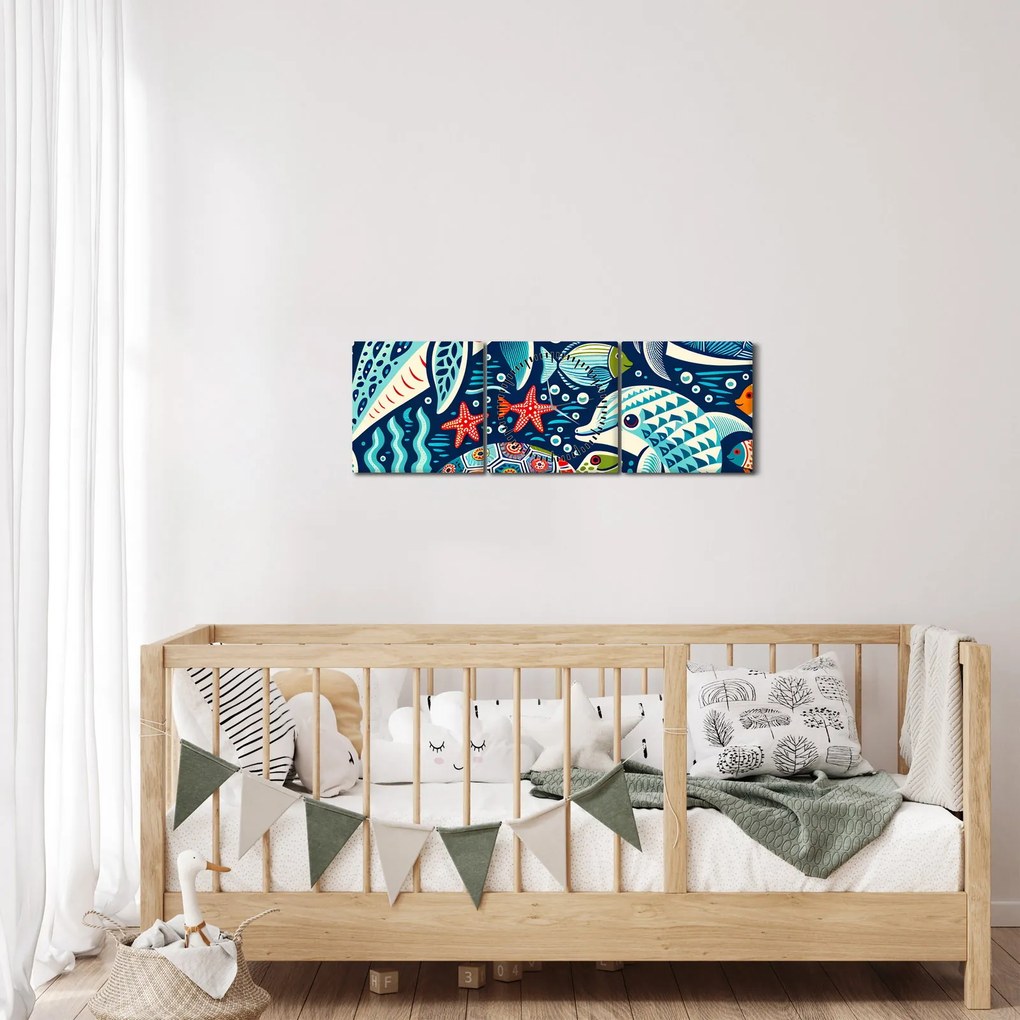 Kép – Rajzolt vízi állatok (órával) (90x30 cm)