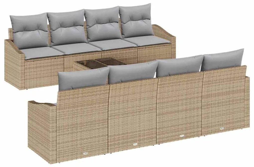 Kerti Kanapé Szett 9 pcs Beige és Világosszürke 55 x 55 x 37 cm
