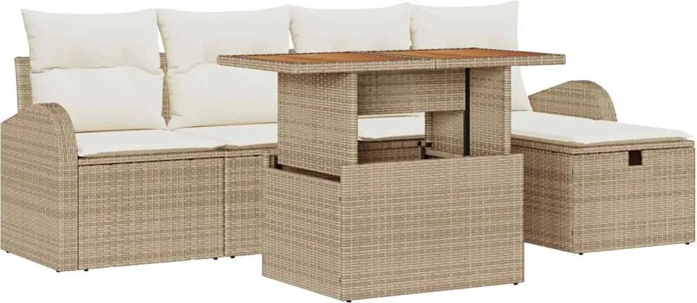 vidaXL Kerti Kanapé Szett 6 pcs Bézs polirattan