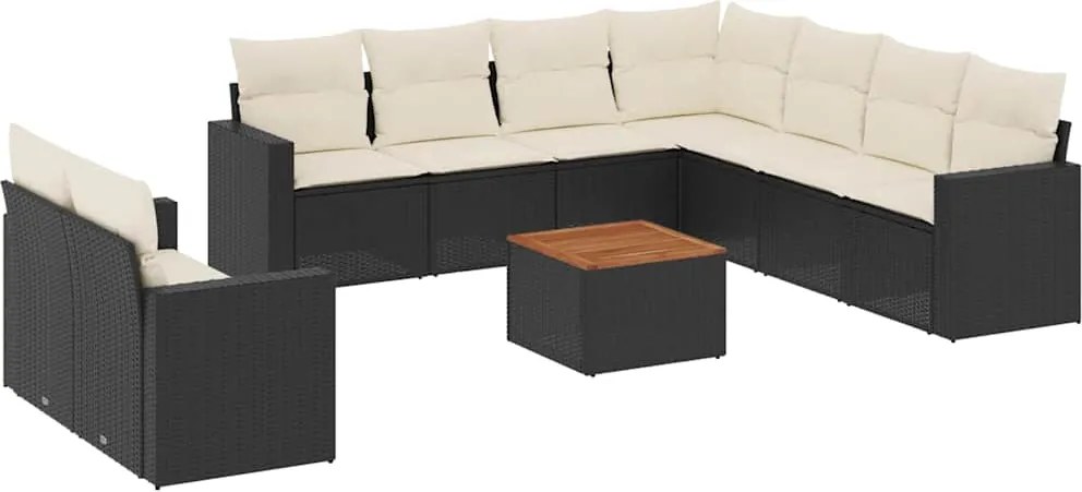 vidaXL 10 részes fekete polyrattan kerti ülőgarnitúra párnákkal