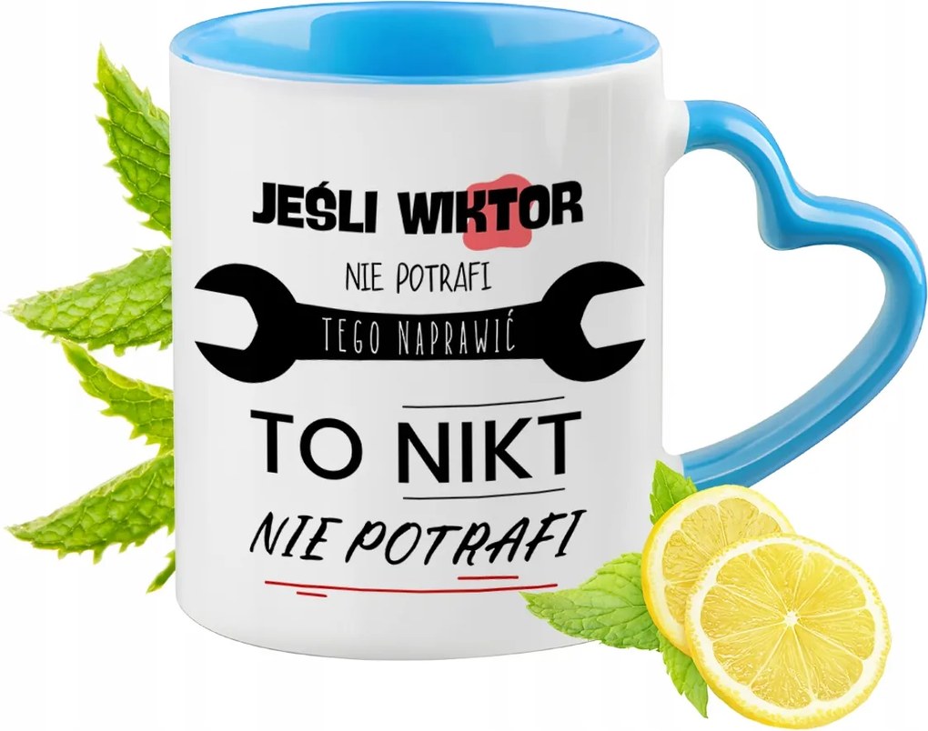 Viktornak Kék bögre szív alakú füllel Kávé ajándék