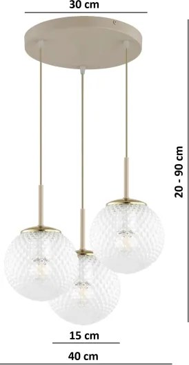Brilagi - STELLA kábeles függeszték 3xE27/60W/230V bézs/arany