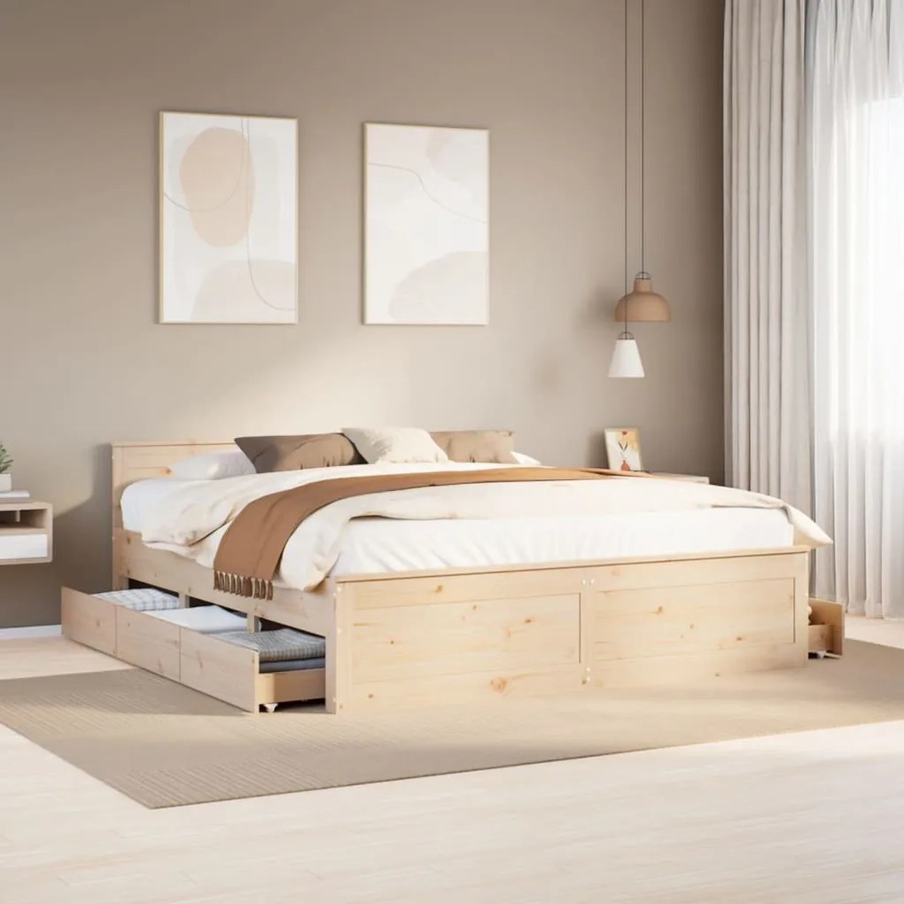 tömör fenyőfa ágy matrac nélkül fejtámlával 200 x 200 cm