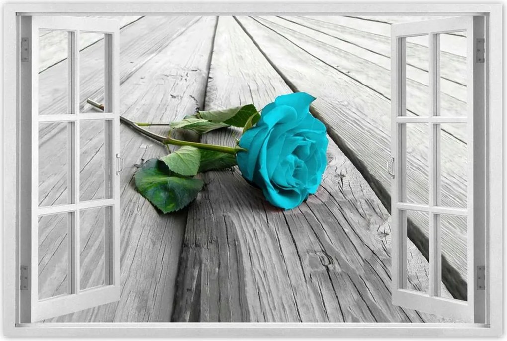 Poszterek 60x40 Kék rózsa a deszkákon