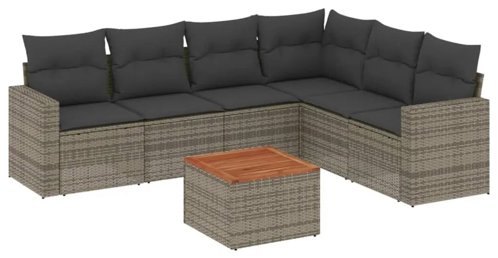 7 részes szürke polyrattan kerti ülőgarnitúra párnákkal