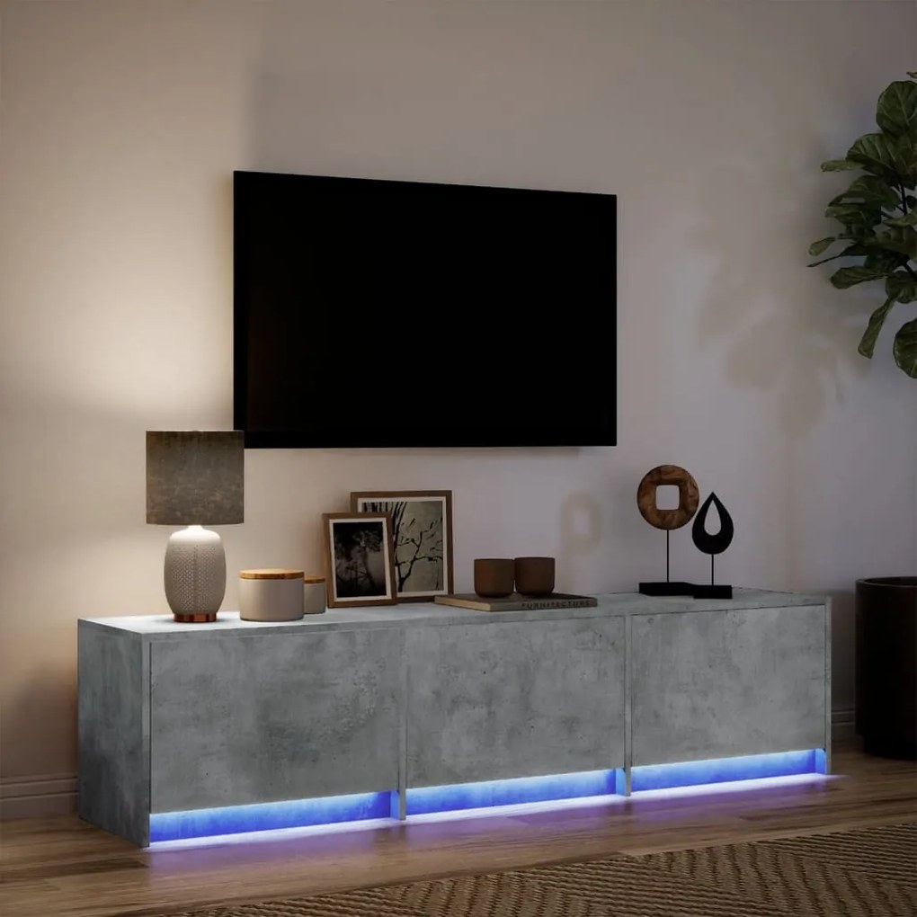 betonszürke szerelt fa TV-szekrény LED-ekkel 165 x 34 x 50 cm