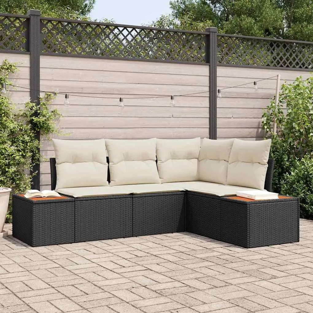 vidaXL Kerti Kanapé Szett párnával 4 pcs Fekete és Krém Polyrattan