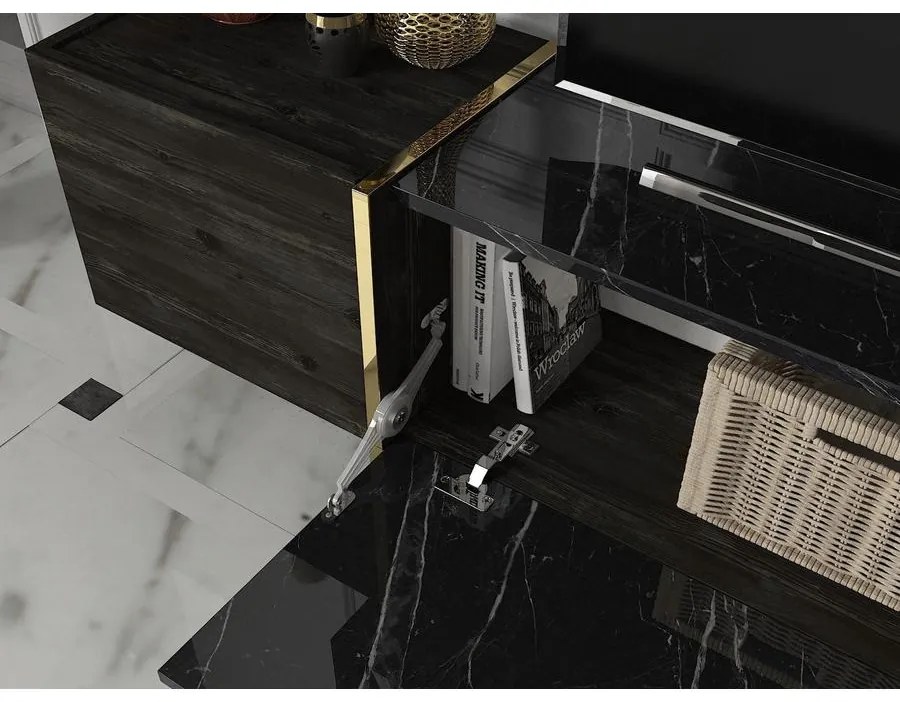 TV szekrény Veyron - Black, Gold