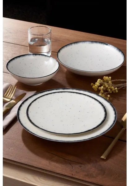 24 darabos porcelán étkészlet, fehér/fekete