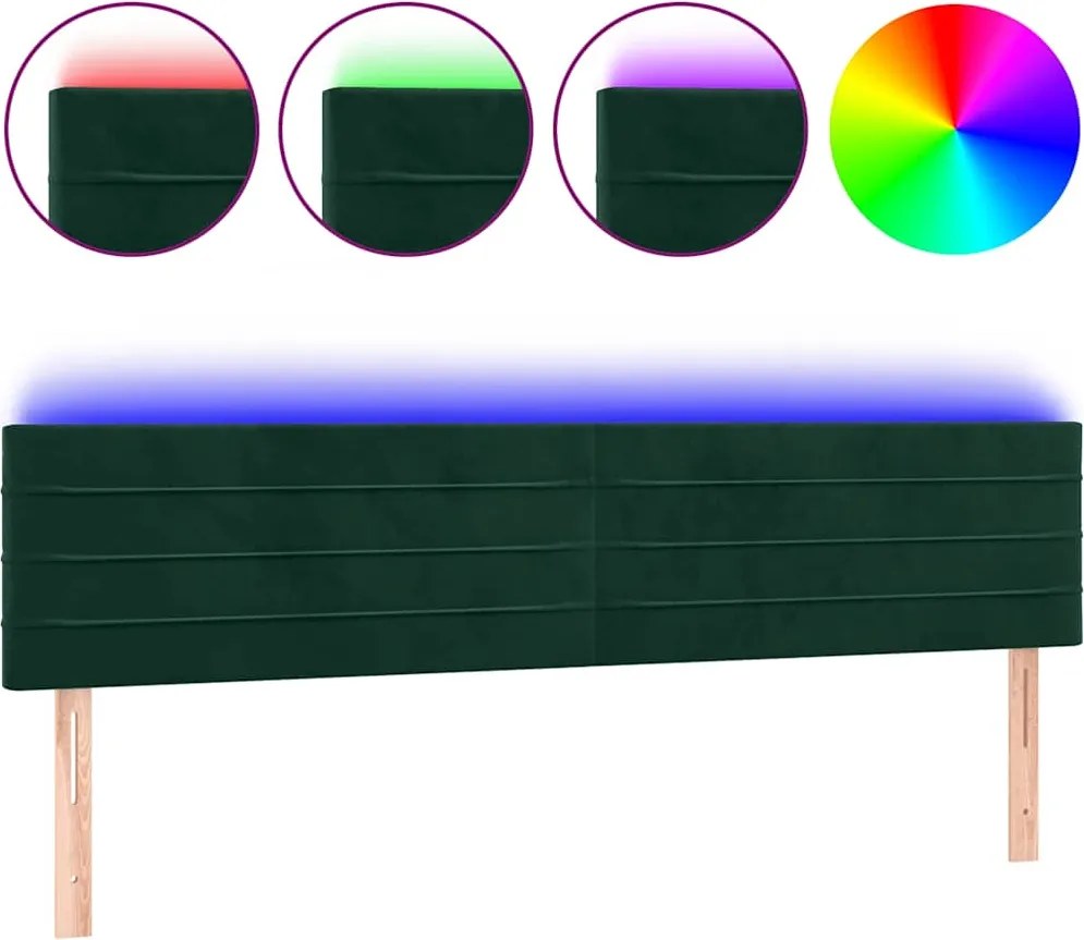 vidaXL sötétzöld bársony LED-es fejtámla 180x5x78/88 cm