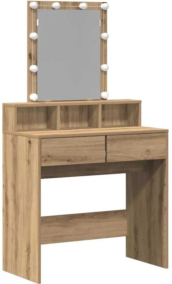 vidaXL Sminktükör fiókkal kézműves tölgy 80 x 41 x 144,5 cm Faanyag
