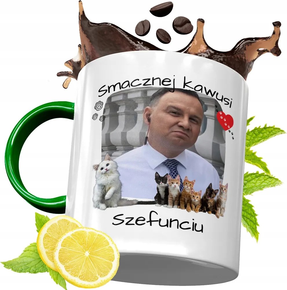 Zöld Bögre Andrzej Duda Elnök Ajándék Nyomtatott Fotóval