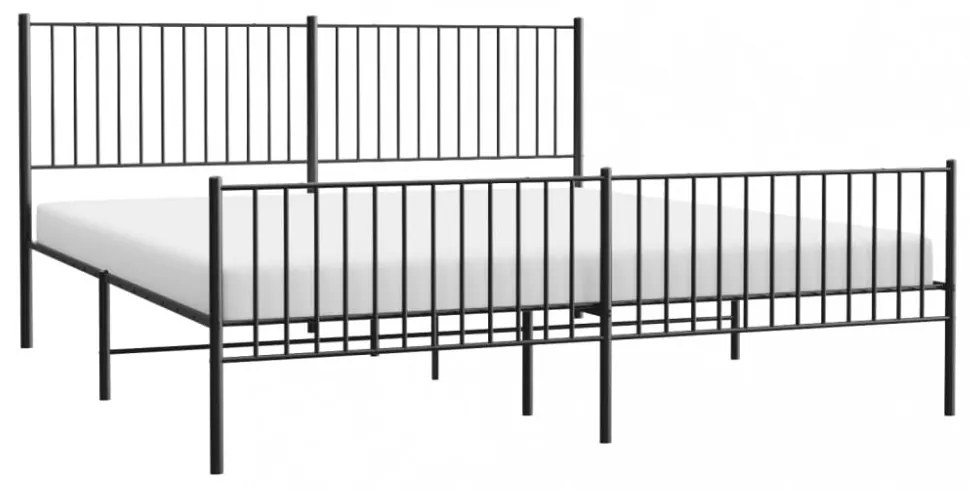 fekete fém ágykeret fej- és lábtámlával 200 x 200 cm
