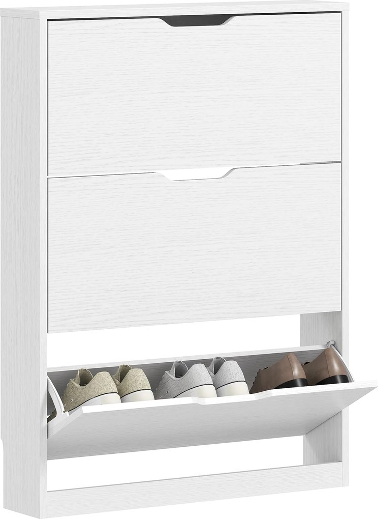 HOMCOM Cipőtároló 3 Fakkal, Cipőpolc, Cipőszekrény 9-12 Pár Cipőnek 80 x 17 x 108 cm, Fehér | Aosom