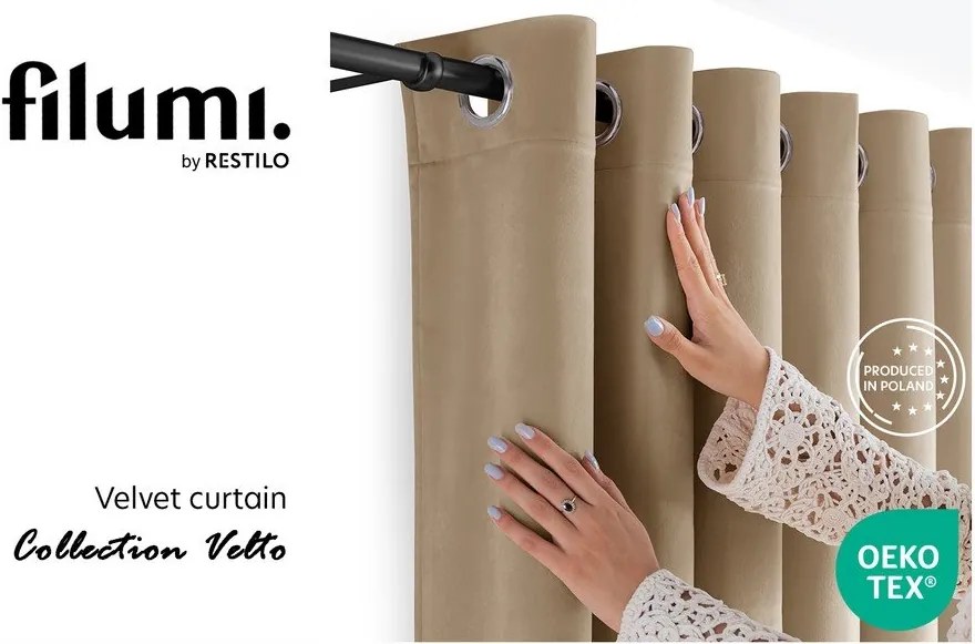 Bézs bársony dimout (részleges sötétítő) függöny 530x270 cm Velto – Filumi