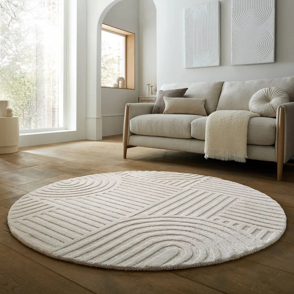 Elefántcsont színű kézi szövésű gyapjú kerek szőnyeg ø 160 cm Zen Garden – Flair Rugs