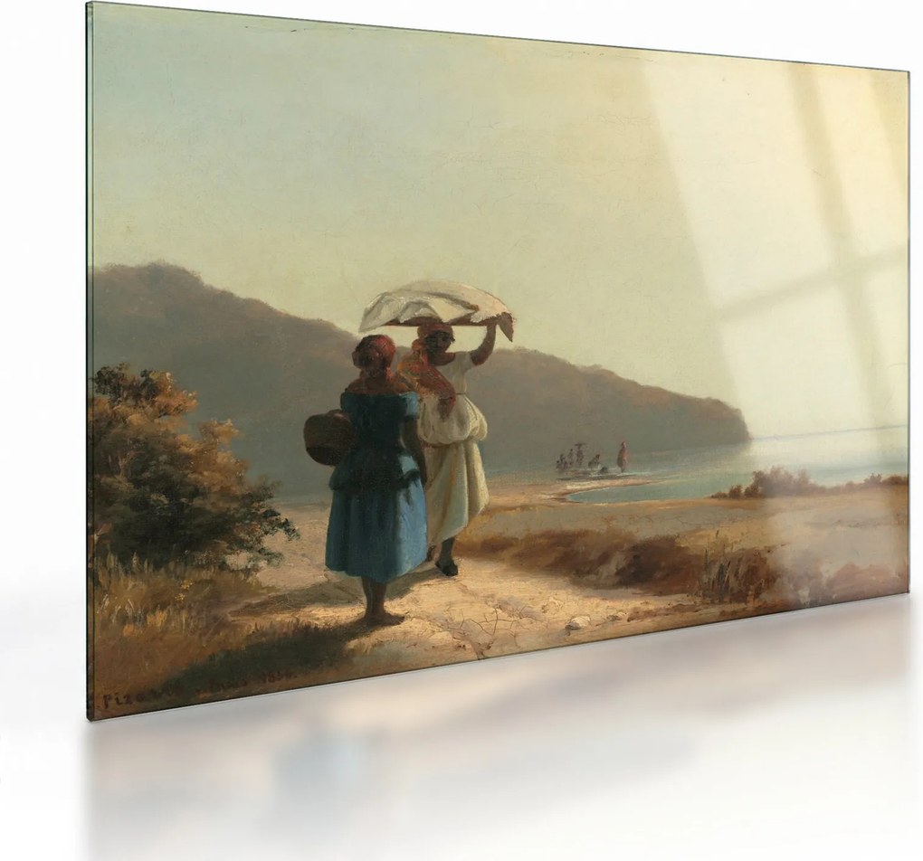 Üveg kép - Camille Pissarro, Two Women Chatting by the Sea, St. Thomas, reprodukciók (70x50 cm)