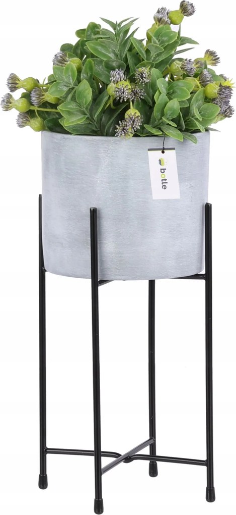 Kerámia kaspó Szürke beton fedő állvány fém matt virágágyás H33cm