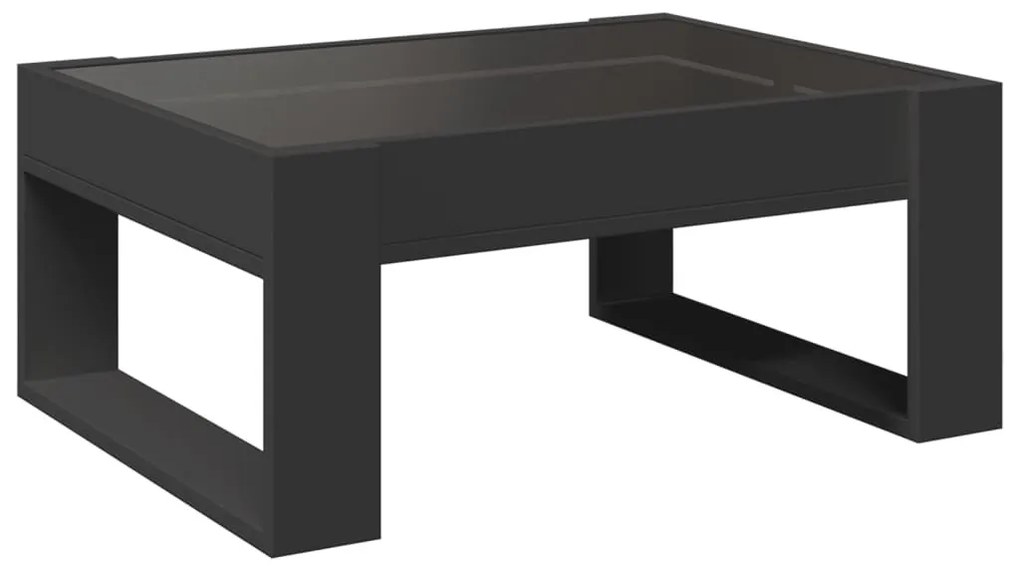 fekete végtelen hatású LED-es dohányzóasztal 70 x 53 x 30 cm