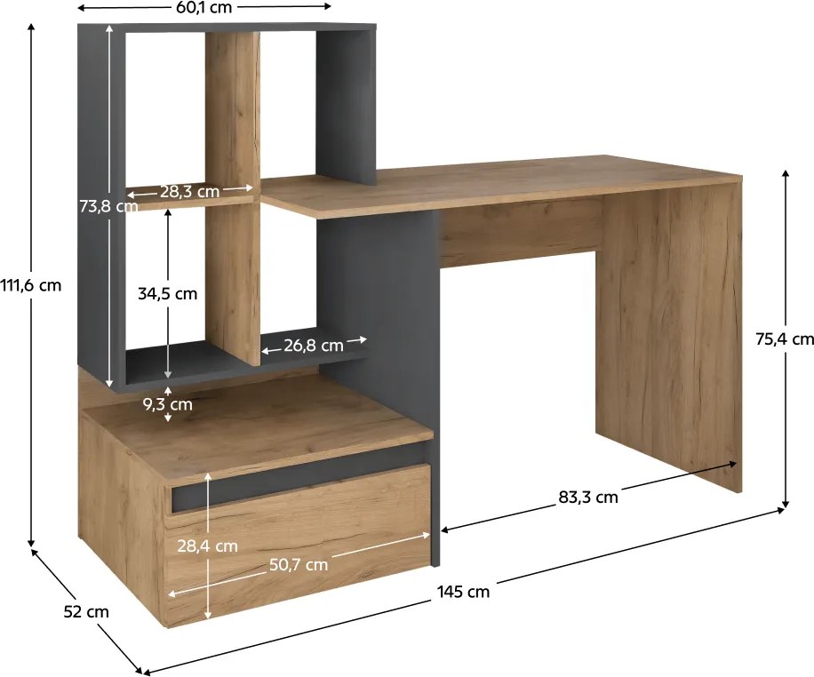 Számítógépasztal, artisan tölgy/grafit, NEREO 2 NEW