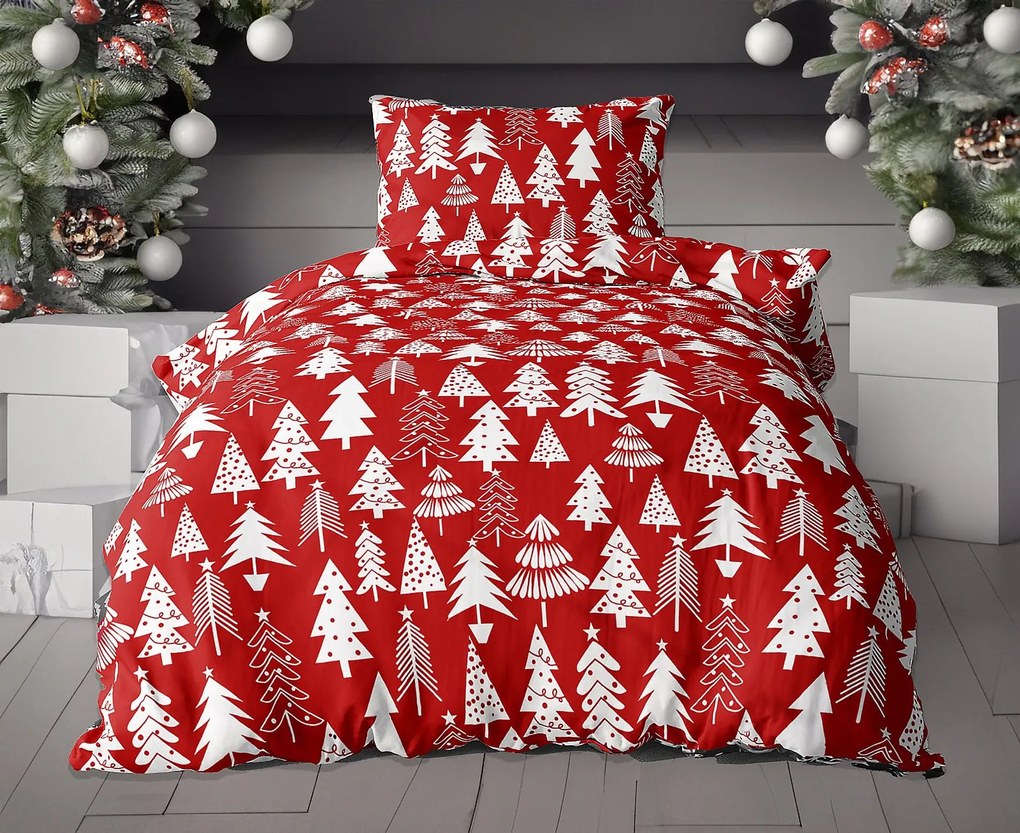 CHRISTMAS TREES piros flanel ágyneműhuzat Ágyneműhuzat mérete: 70 x 90 cm | 140 x 200 cm