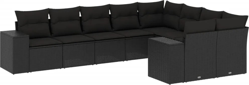 vidaXL 9 részes fekete polyrattan kerti ülőgarnitúra párnákkal