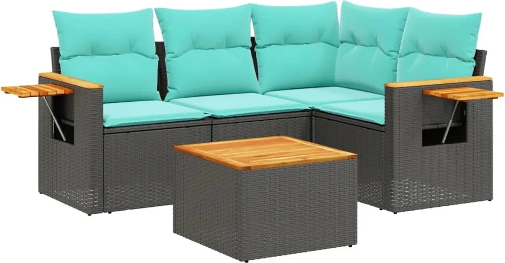 vidaXL 5 részes fekete polyrattan kerti ülőgarnitúra párnával