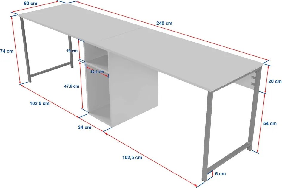 Twin Study Desk - atlanti fenyő/fekete íróasztal