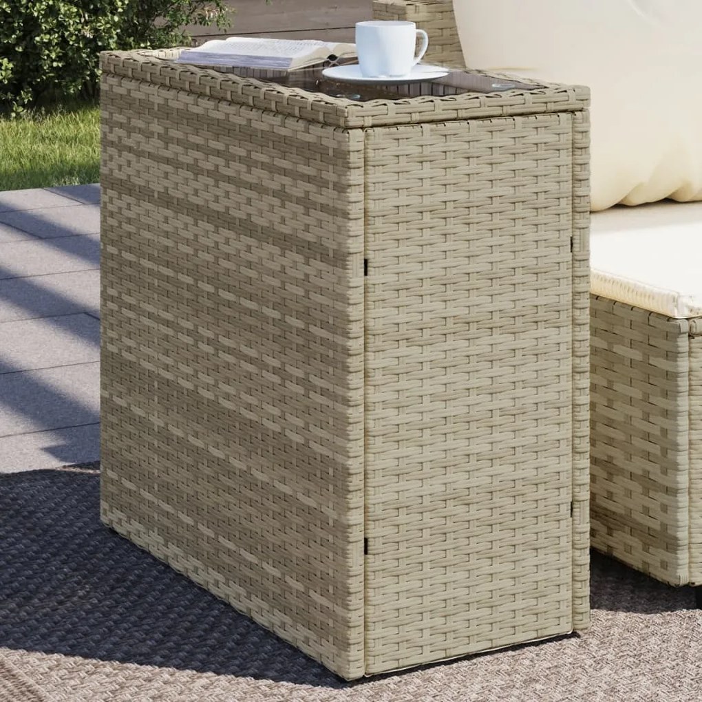 vidaXL világosszürke polyrattan kerti kisasztal üveg lappal58x27,5x55cm