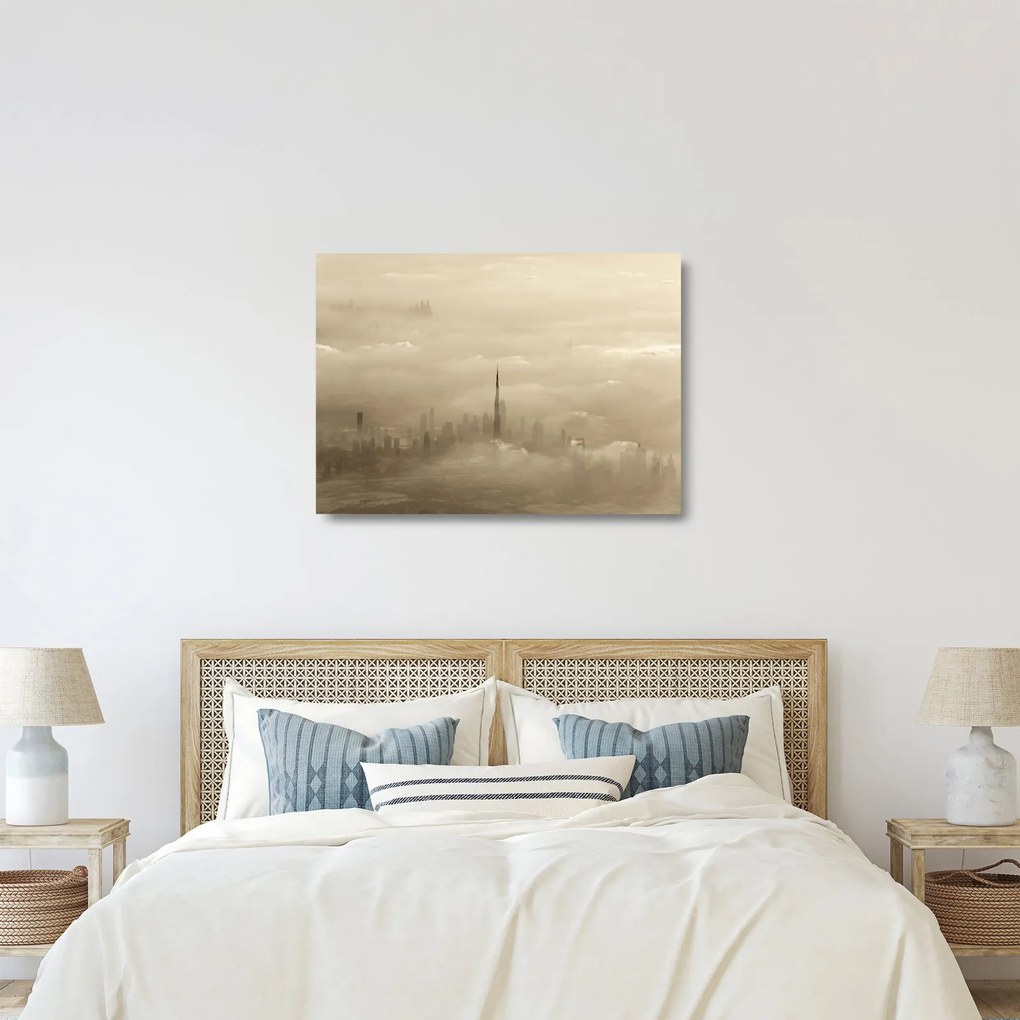 Egy város képe a felhőkben (üvegen) (70x50 cm)