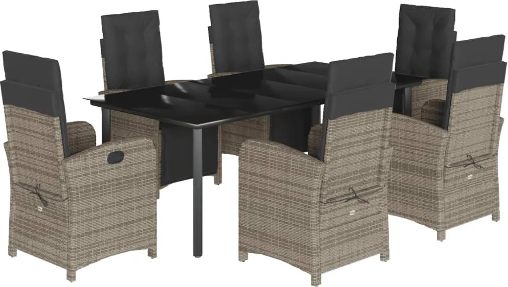 vidaXL 7 részes szürke polyrattan kerti étkezőgarnitúra párnával